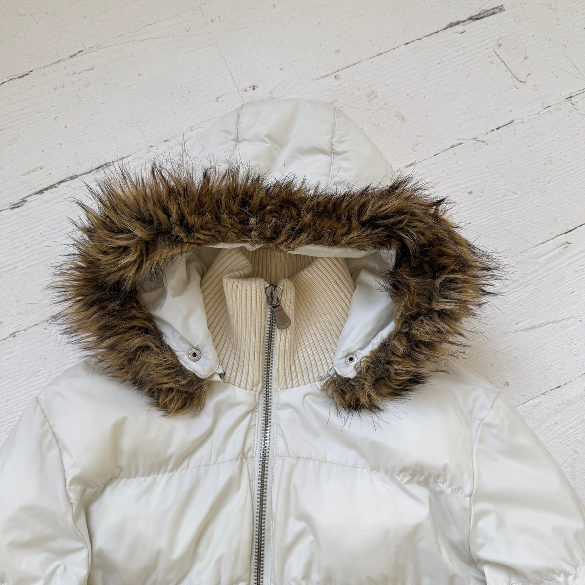 2000s Cream Cropped Puffer Bomber Jacket