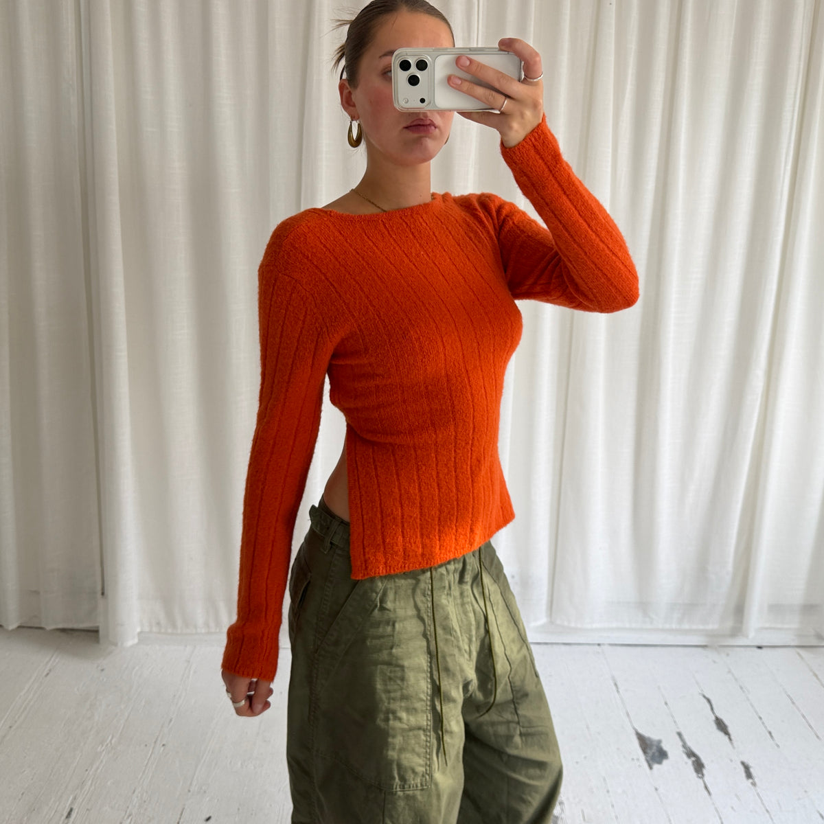 Orange Mohair Backless Knit Jumper