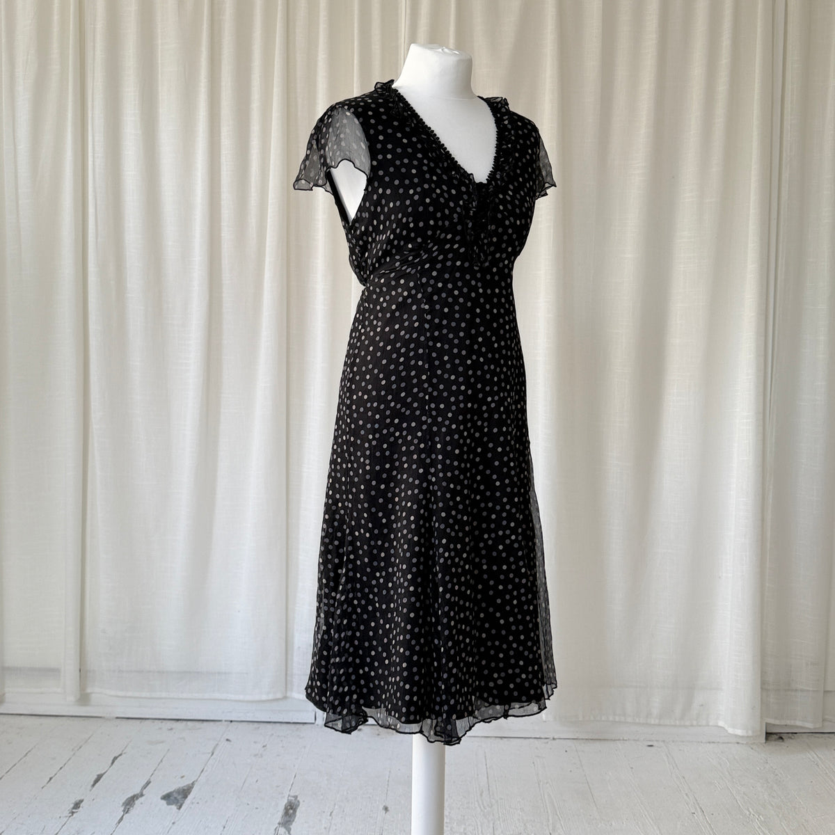 Polka Dot Silk Midi Dress