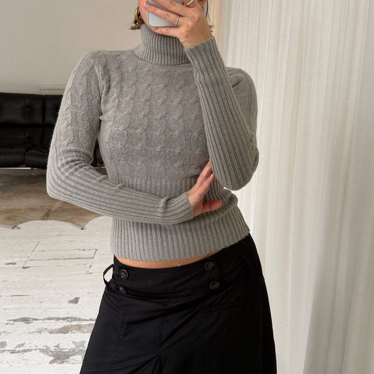 Italian Vintage Grey Merino Wool Cashmere Rollneck Jumper