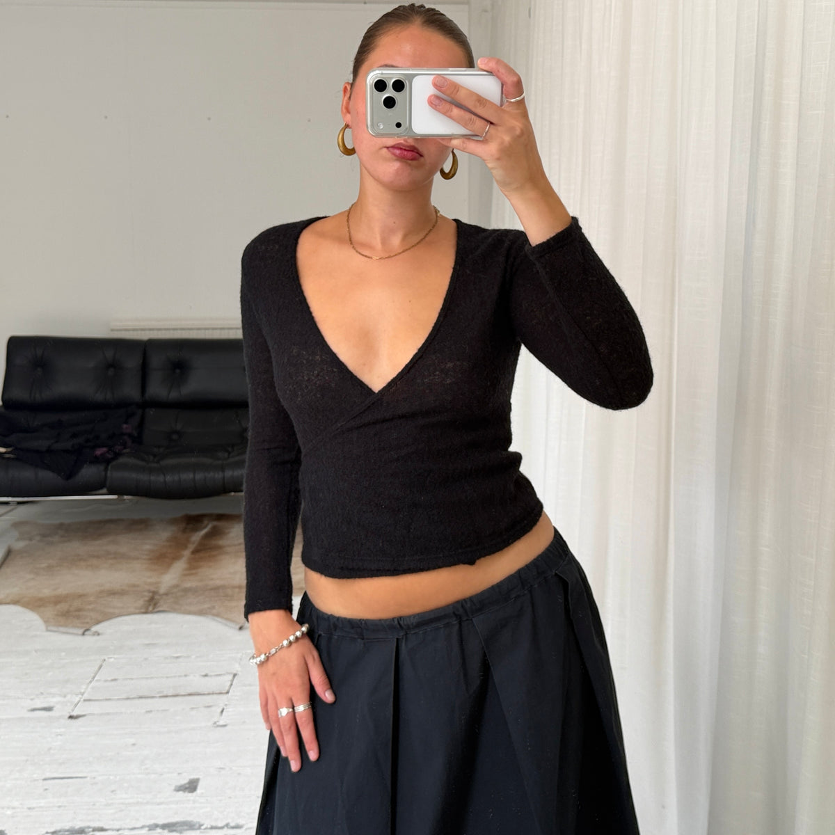 Black Knit Wrap Top