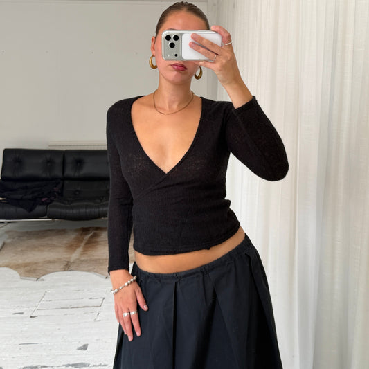 Black Knit Wrap Top