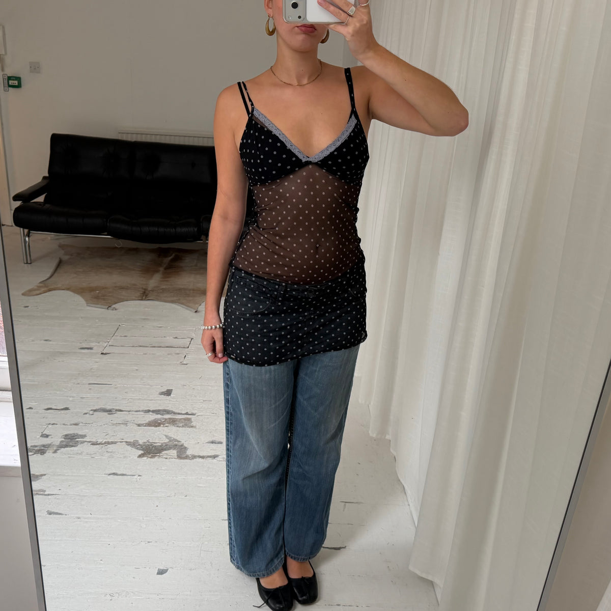 Polka Dot Mesh Lace Slip Dress