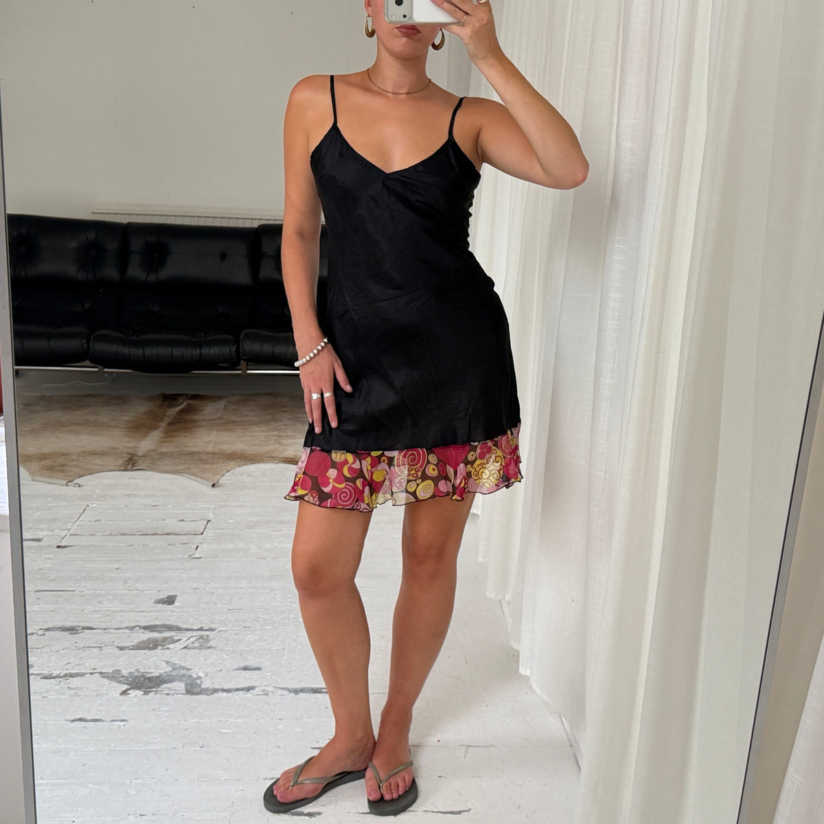 Black Silk Trim Slip Dress