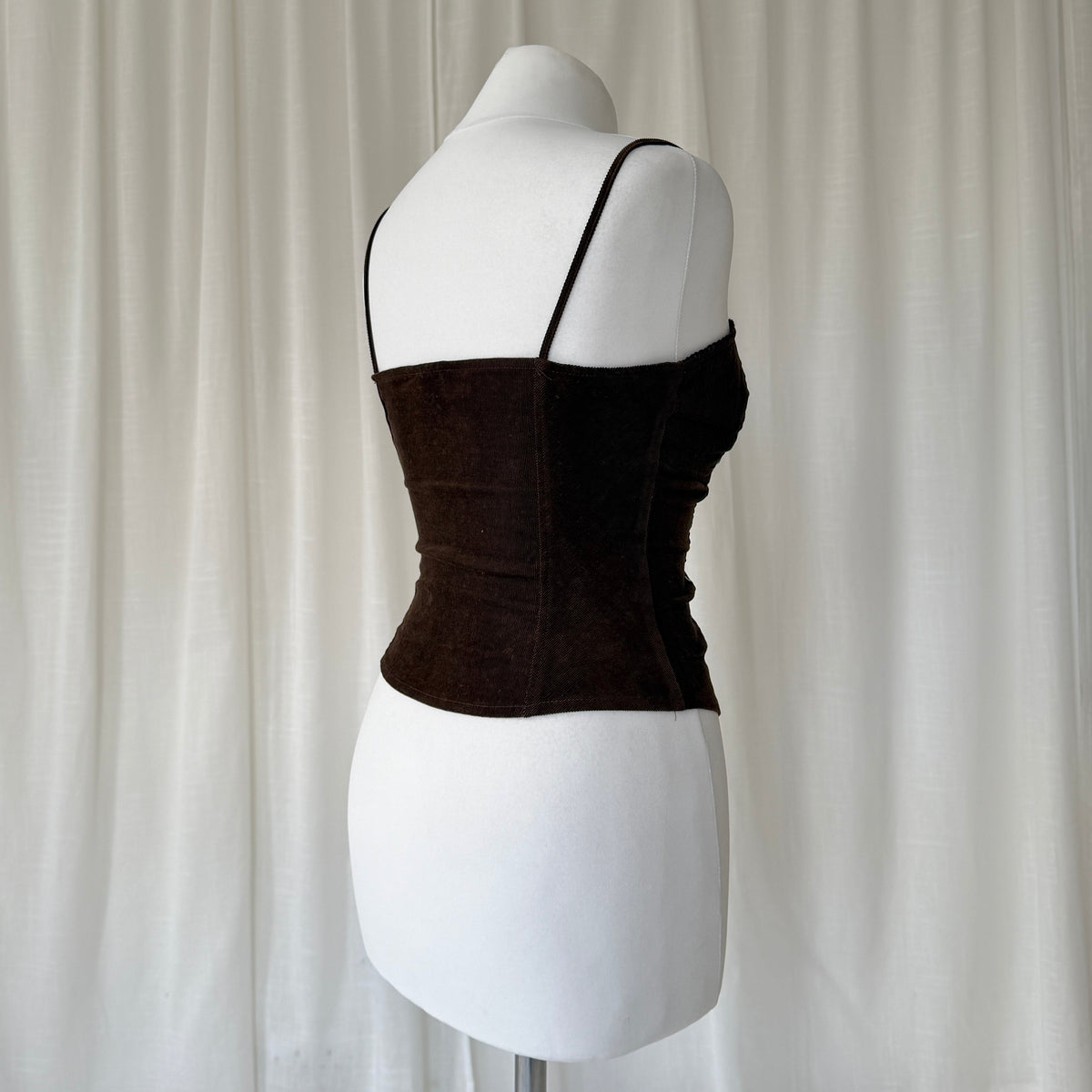 Brown Corduroy Lace-Up Corset Top