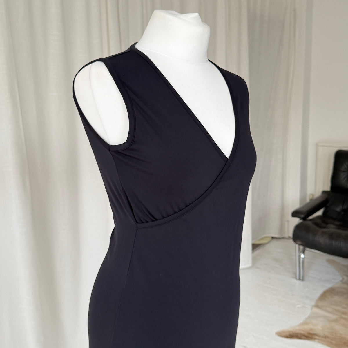 90s Calvin Klein Black Wrap Midi Dress