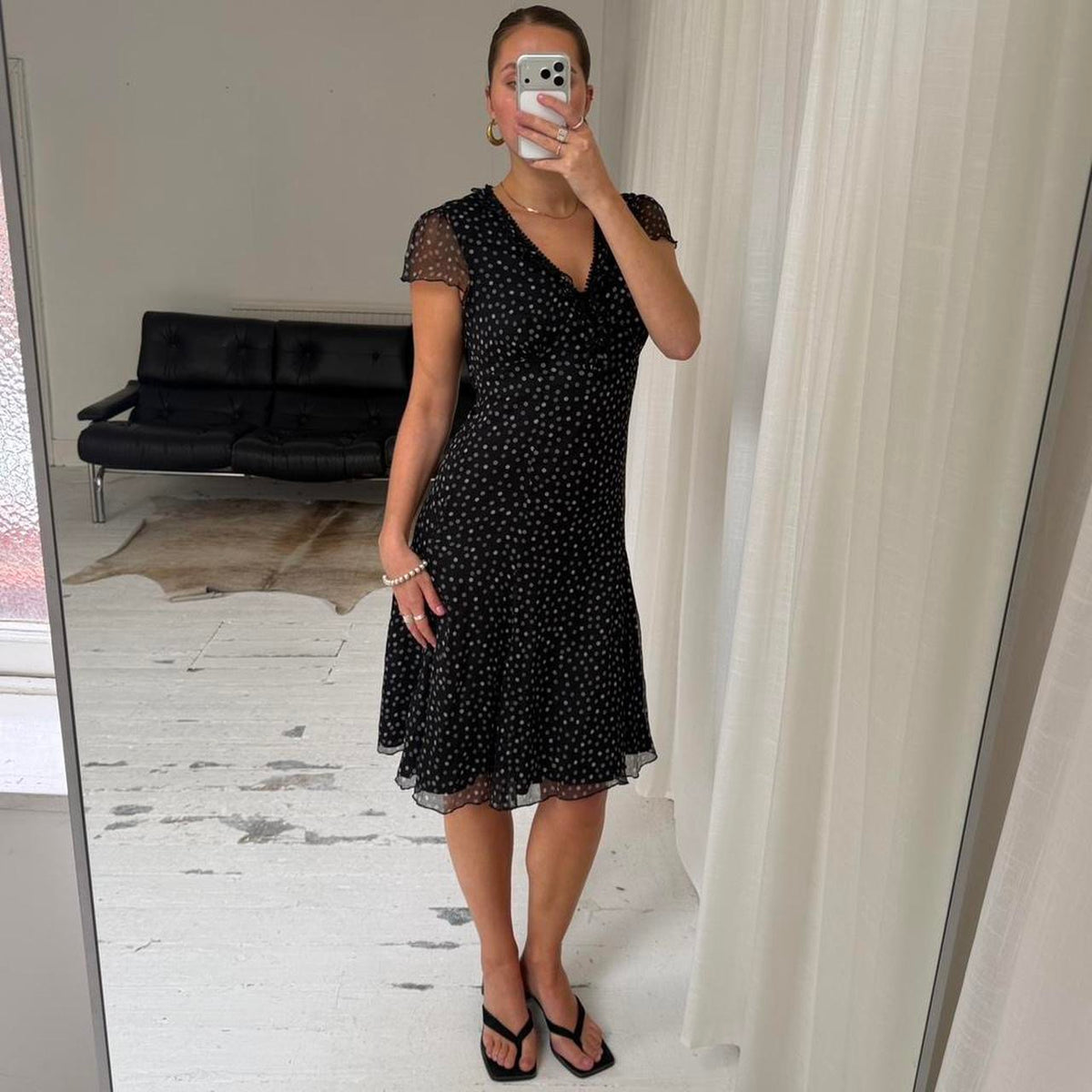 Polka Dot Silk Midi Dress