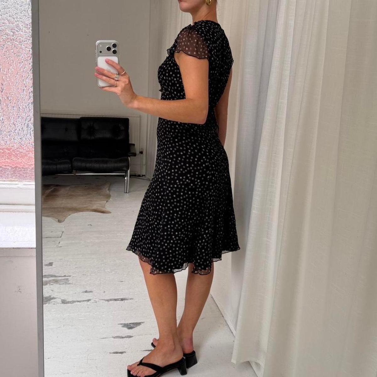 Polka Dot Silk Midi Dress