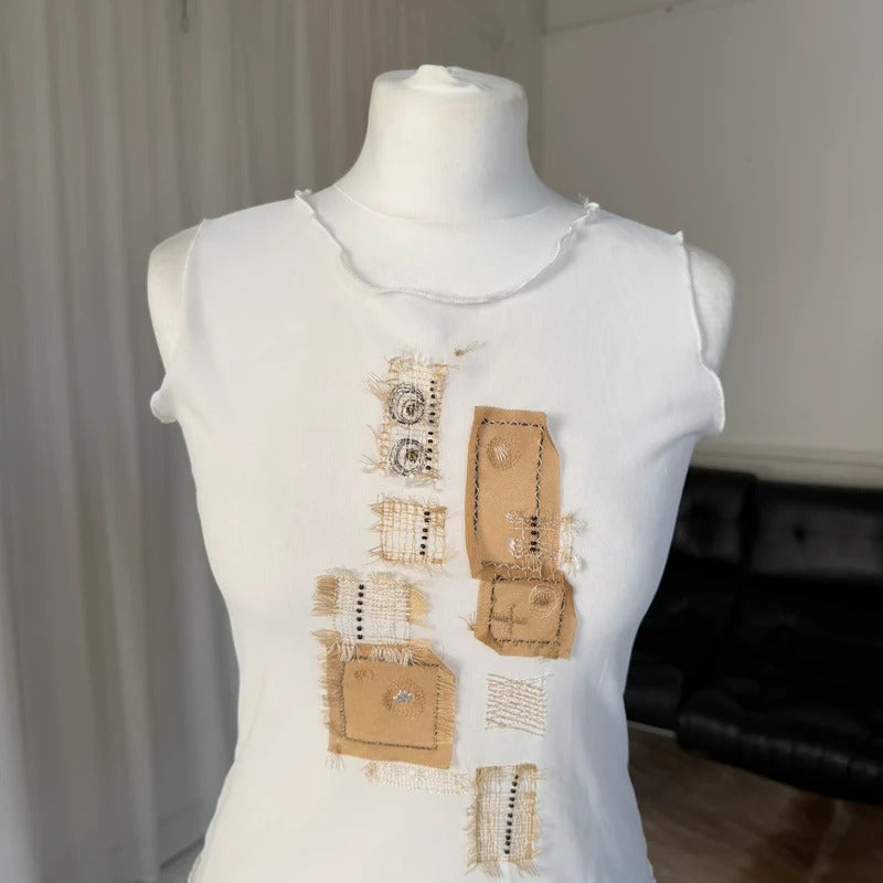 2000s Patchwork Mesh Top