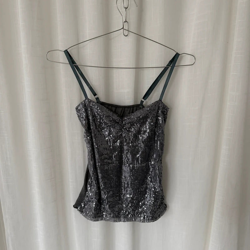 Silver Sequin Corset Cami Top