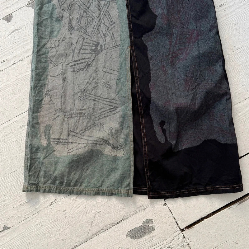00s Graphic Patchwork Denim Maxi Skirt