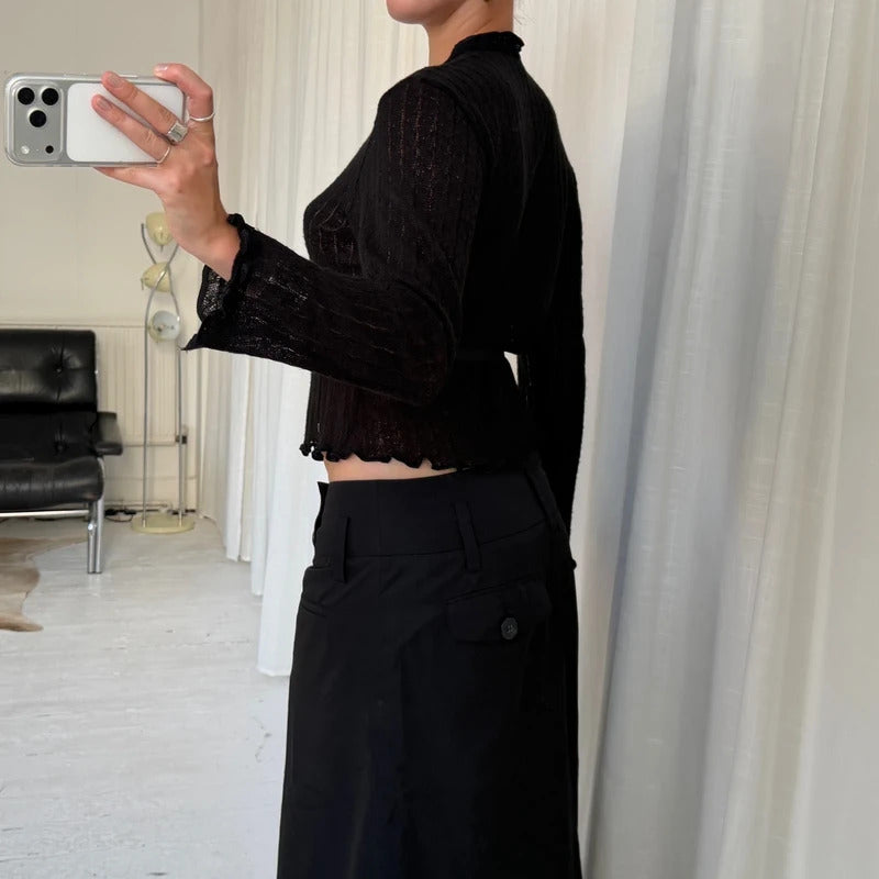 Italian Vintage Pointelle Knit Wrap Top