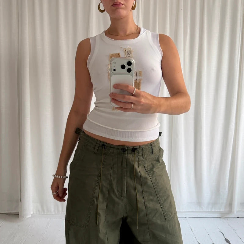 2000s Patchwork Mesh Top