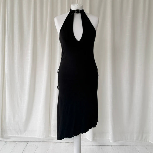 Black Halterneck Asymmetrical Mini Dress