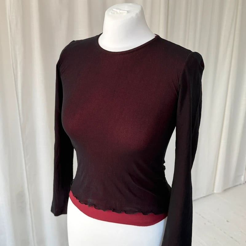 Black Layered Mesh Long Sleeve Top