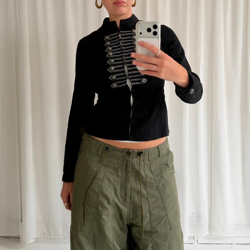 2000s Black Military Hook & Eye Jacket