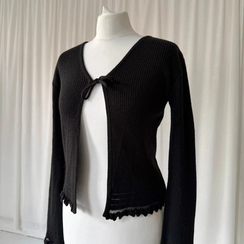 Black Ribbed Tie Cardigan