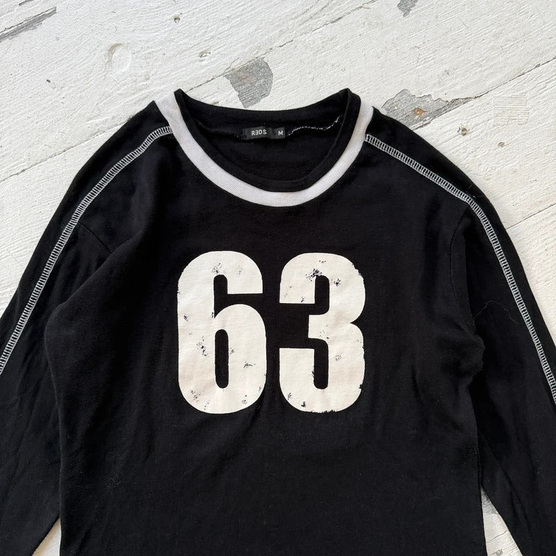 2000s Number Motif Long Sleeve Baby Tee