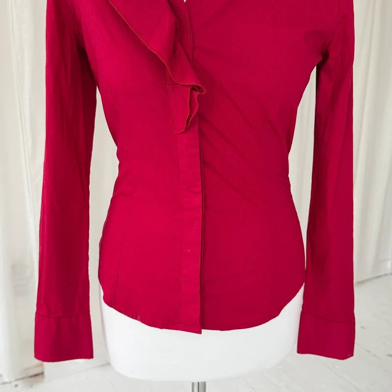 Red Nara Camicie Ruffle Collar Shirt