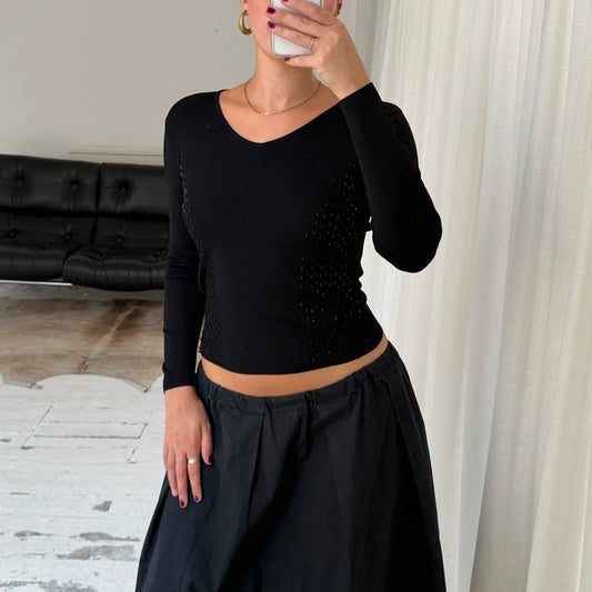 Italian Vintage Black Beaded Knit Top