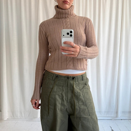 Vintage Italian Wool Cable Knit Roll Neck Jumper