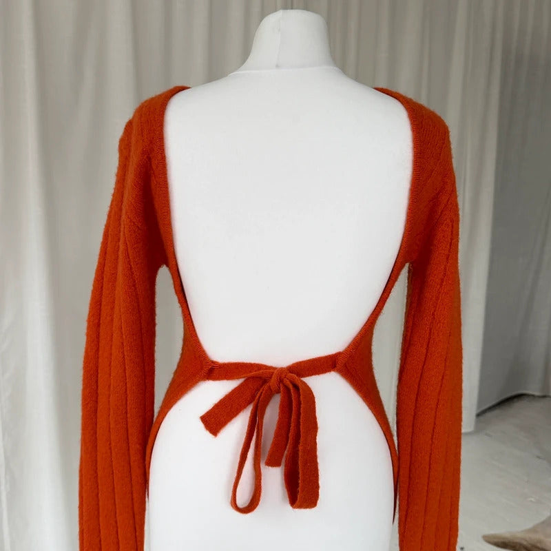 Orange Mohair Backless Knit Jumper