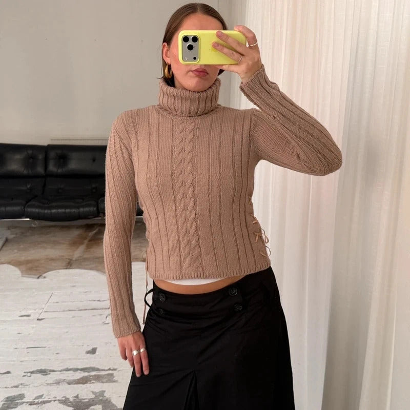 Beige Wool Knit Rollneck Jumper