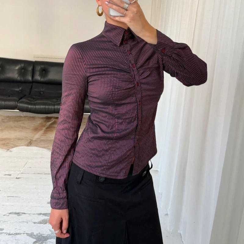 1990s Ruched Stripe Shirt
