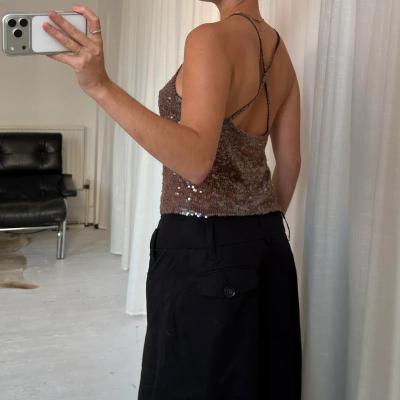 Sequin Cross Back Halter Top