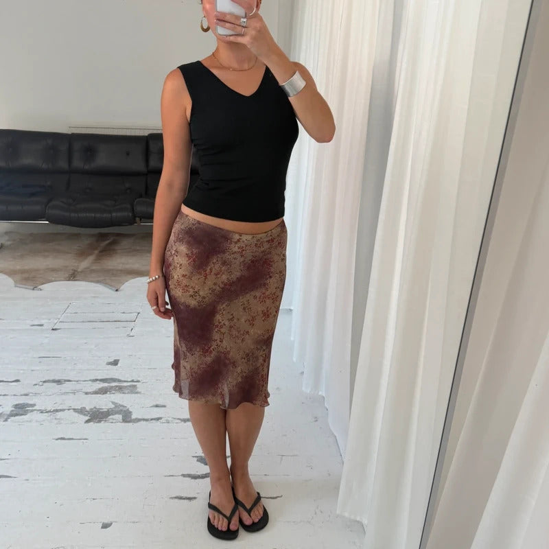 Floral Micro Mesh Midi Skirt