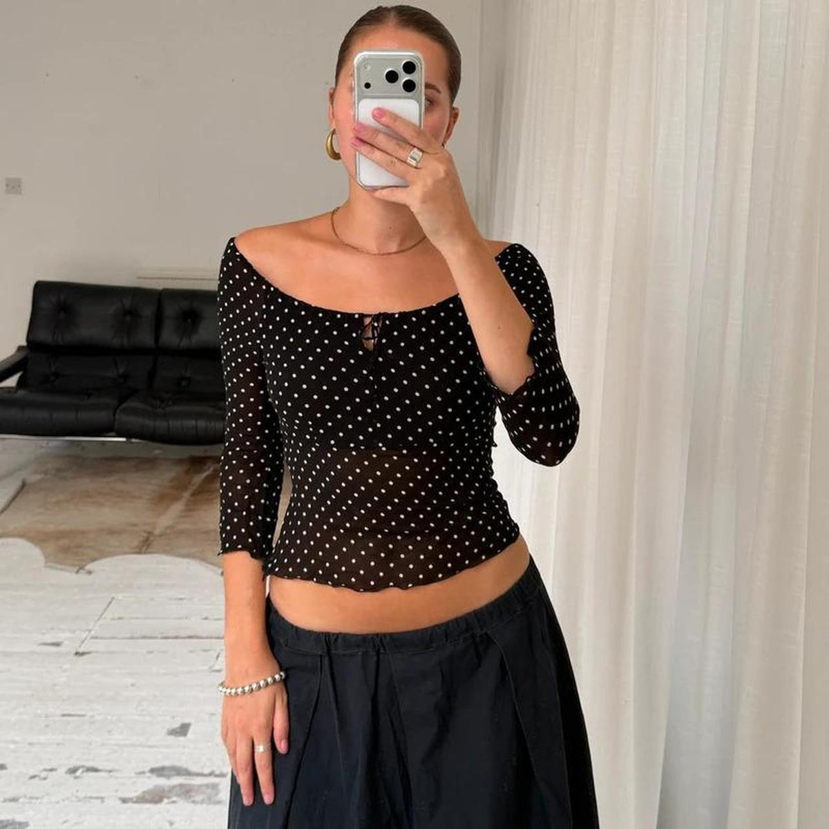 Luisa Spagnoli Polka Dot Mesh Top