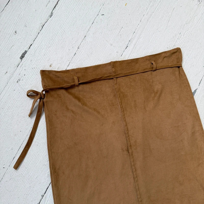 Faux Suede Midi Skirt