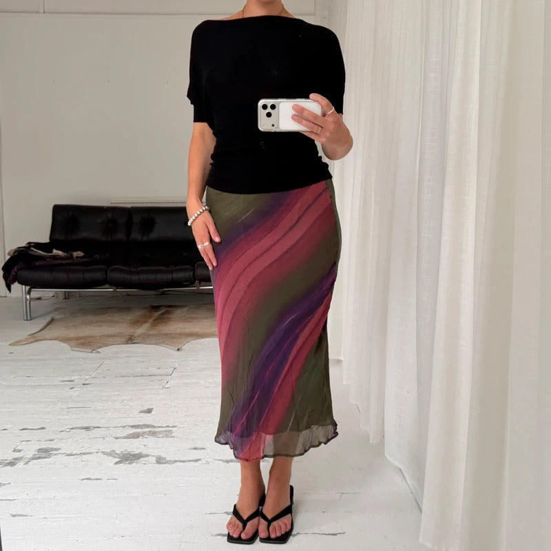 Italian Vintage Silk Stripe Maxi Skirt
