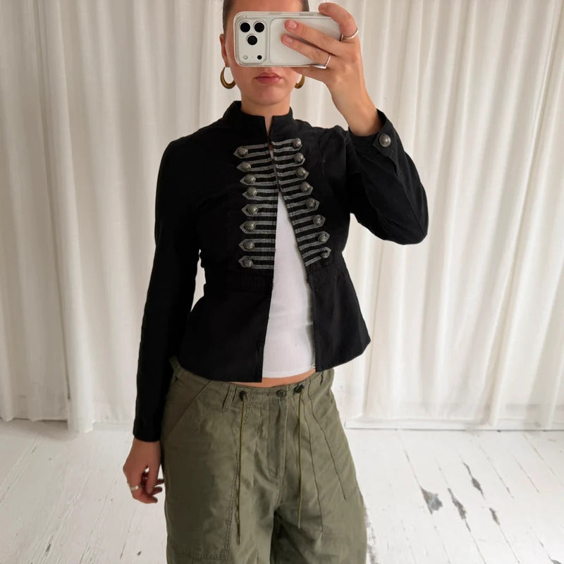 2000s Black Military Hook & Eye Jacket