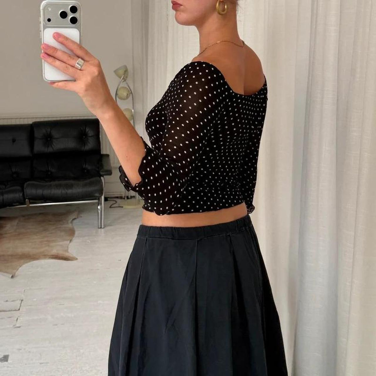 Luisa Spagnoli Polka Dot Mesh Top