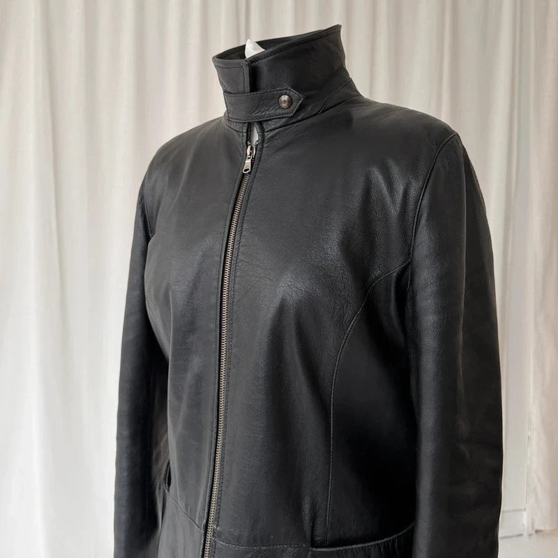 Italian Vintage Black Leather Biker Jacket
