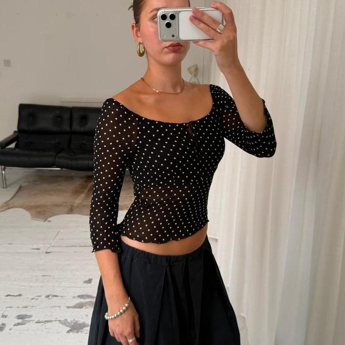 Luisa Spagnoli Polka Dot Mesh Top