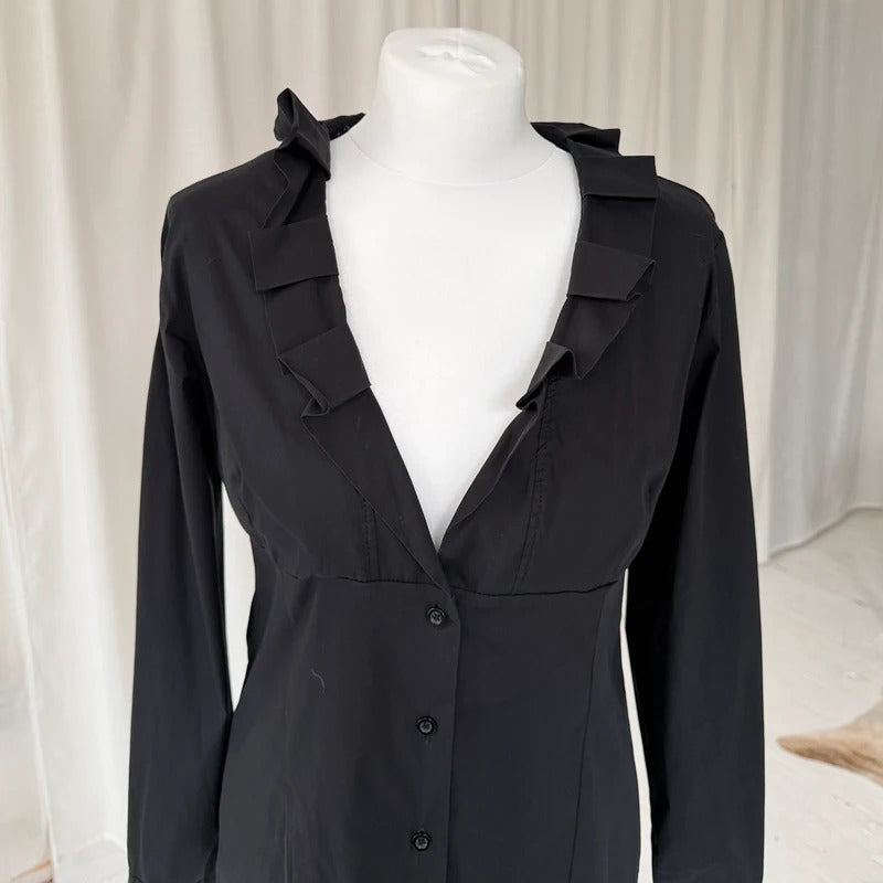 Black Tailored Ruffle Shirt