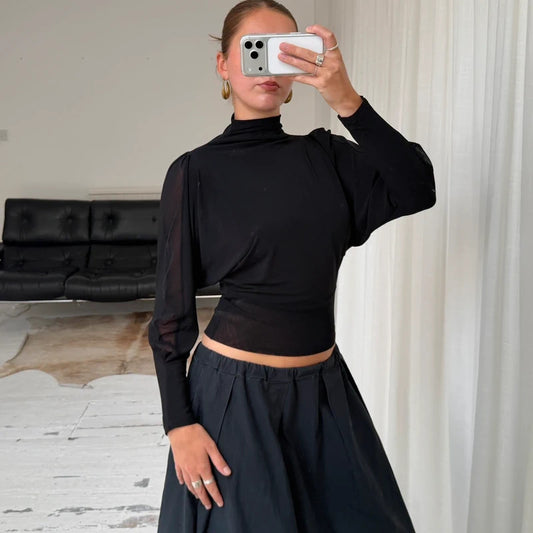 1990s Minimal Batwing High Neck Top
