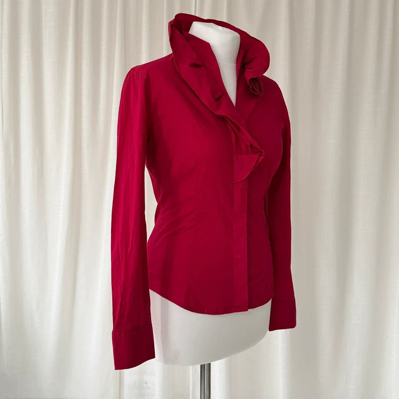 Red Nara Camicie Ruffle Collar Shirt