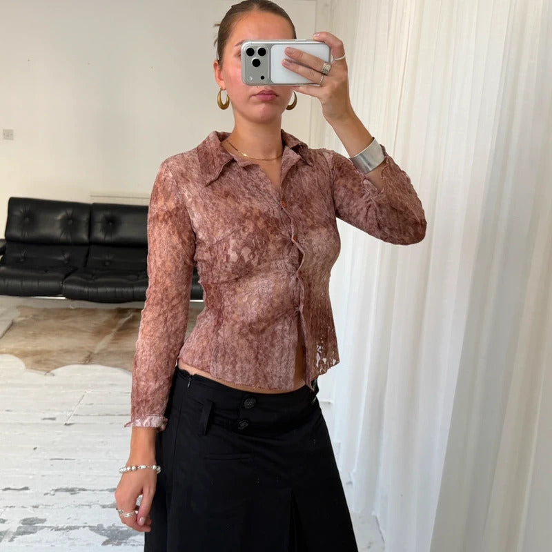 Italian Vintage Sheer Lace Shirt