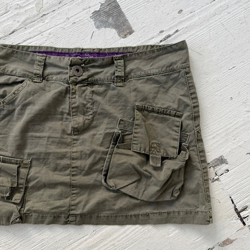 2000s Khaki Cargo Utility Mini Skirt