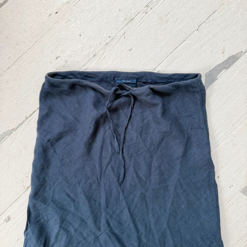 Navy Linen Midi Skirt