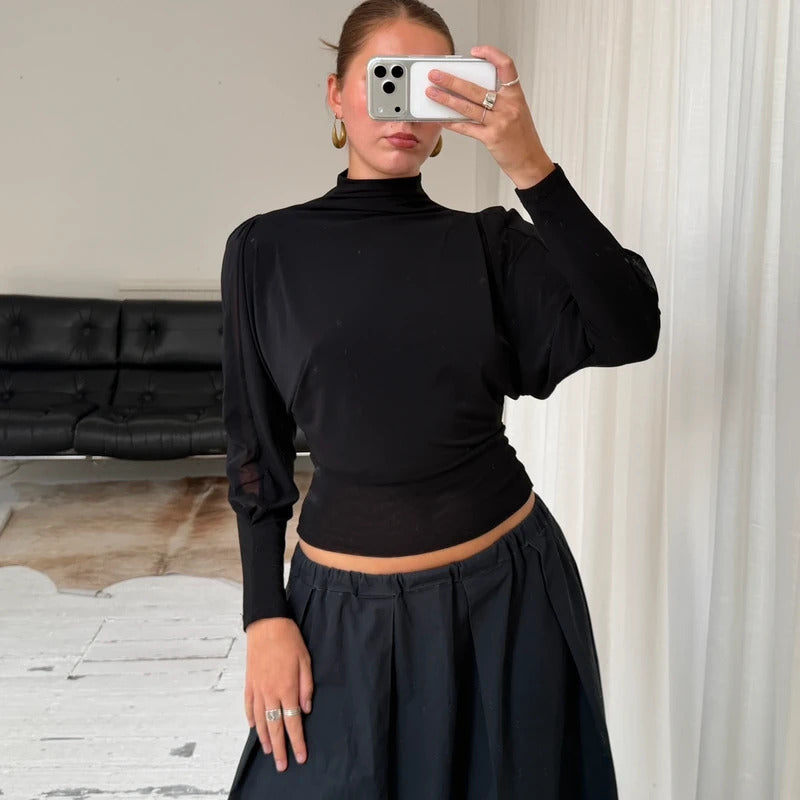 1990s Minimal Batwing High Neck Top