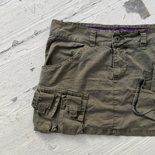 2000s Khaki Cargo Utility Mini Skirt