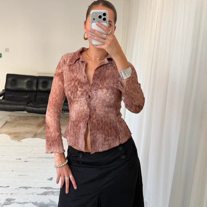 Italian Vintage Sheer Lace Shirt