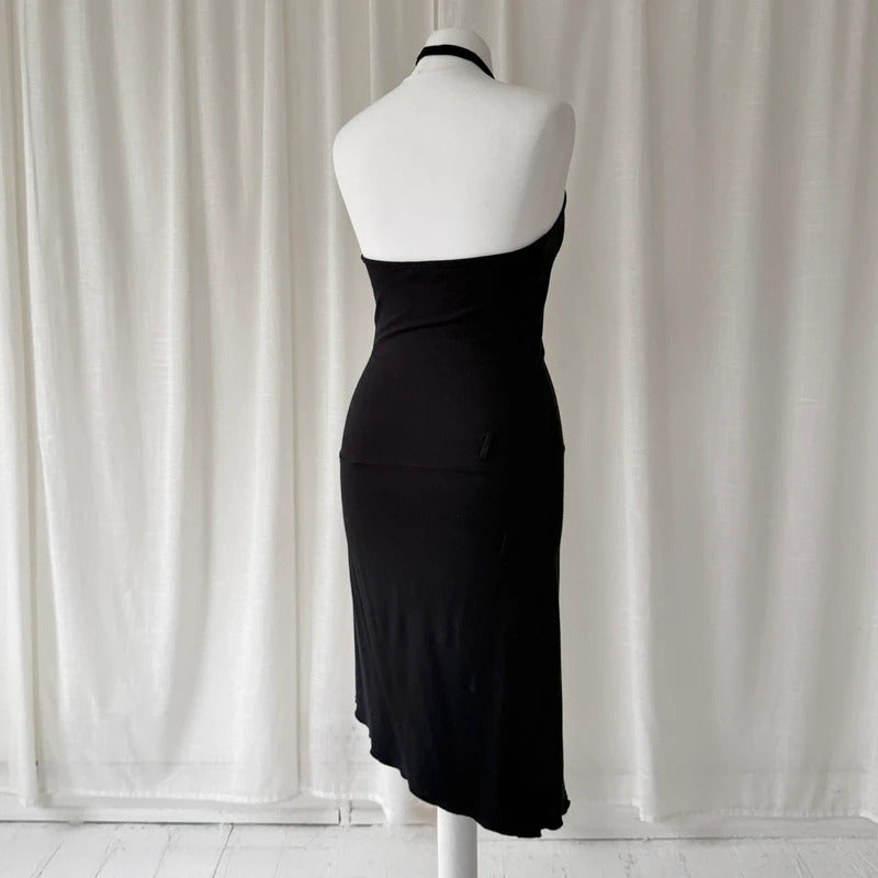 Black Halterneck Asymmetrical Mini Dress
