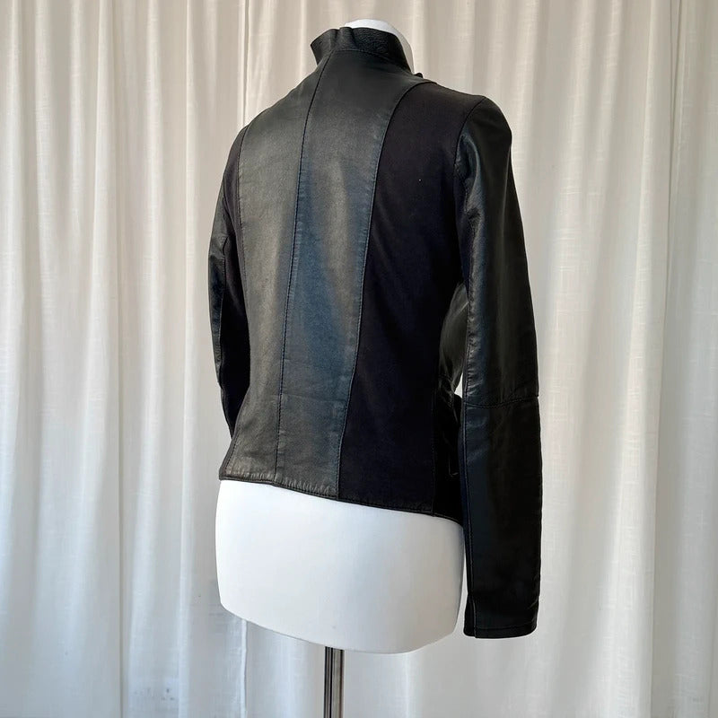 Italian Vintage Black Ruched Leather Jacket