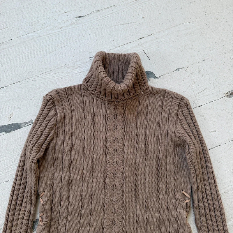 Vintage Italian Wool Cable Knit Roll Neck Jumper