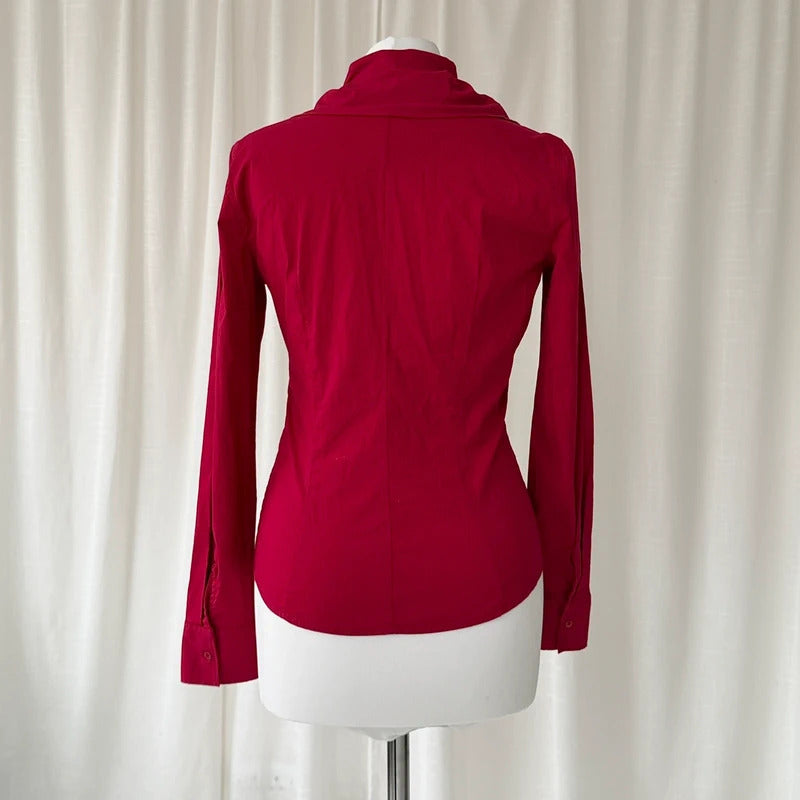 Red Nara Camicie Ruffle Collar Shirt